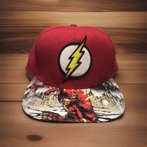 The Flash DC Comics Snapback Adjustable Hat Cap Red Lightning Bolt Graphic Bill - Picture 1 of 11